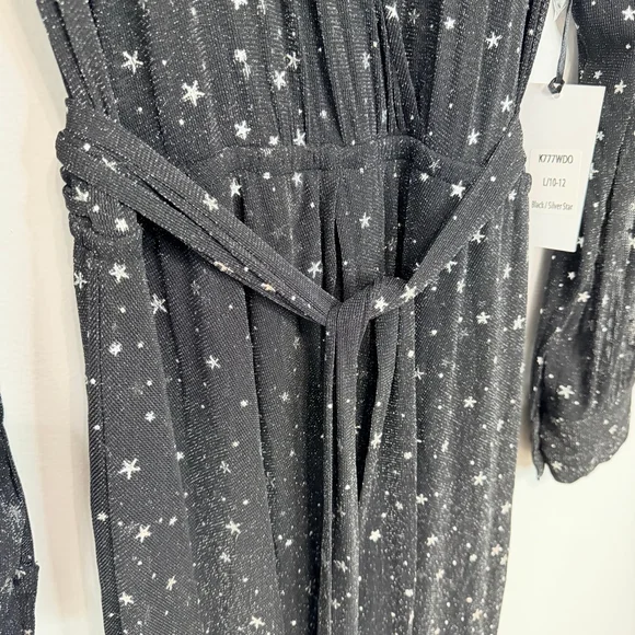 Unique Vintage Celestial Dream Gown Black Silver Star Maxi Dress L - Picture 7 of 15